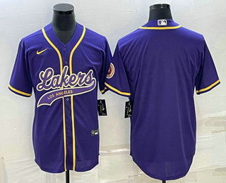 Mens Los Angeles Lakers Blank Purple Cool Base Stitched Baseball Jersey->->NBA Jersey